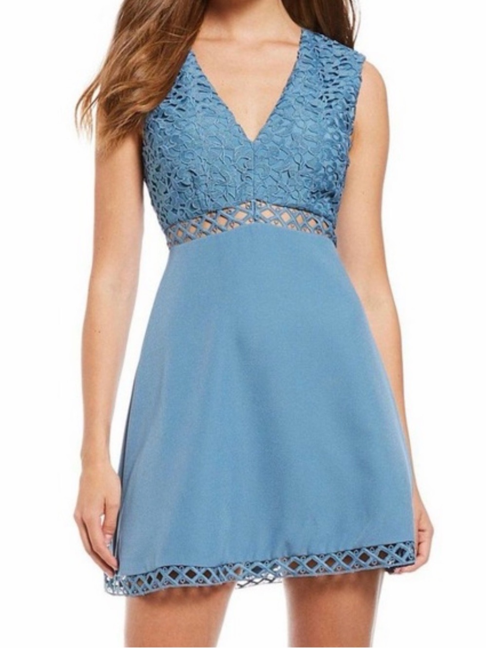 KEEPSAKE the Label Sky Blue Lace V-Neck Mini Dress
